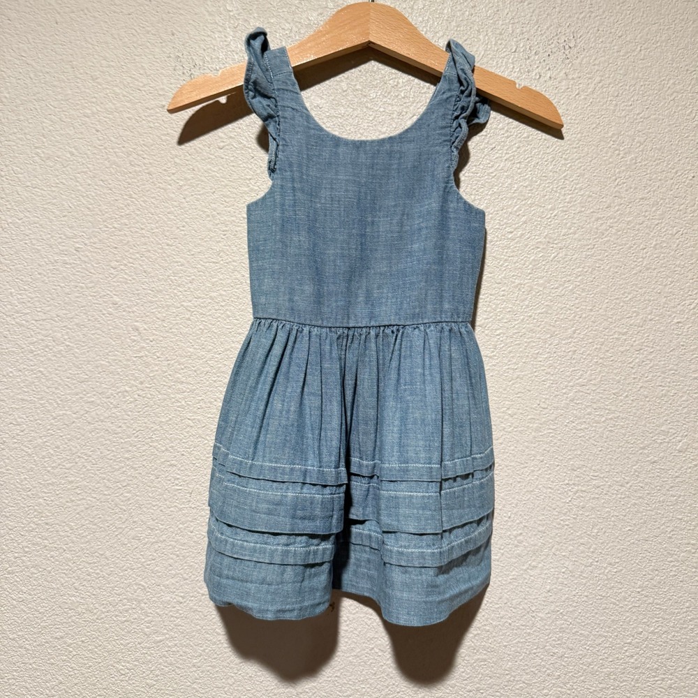 Ralph Lauren Polo Baby Girl Blue Chambray Ruffle Tiered Dress 6M